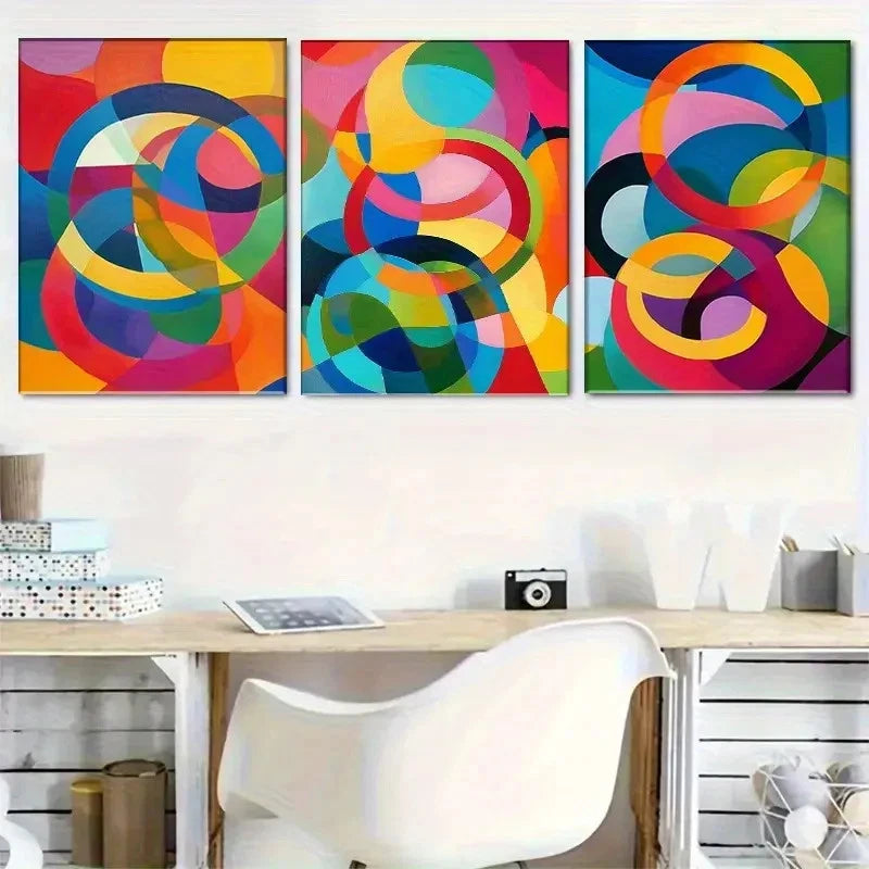 3pcs Colorful Abstract Circle Vibrant Geometric Metal Print Ready to Hang Art - Bella Home Decor