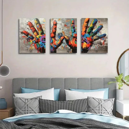 3pcs Color Handprint Abstract Graffiti  Wall Art Set Canvas Unframed - High Quality Print 100% Australian Made Wall Canvas - Bella Home Decor