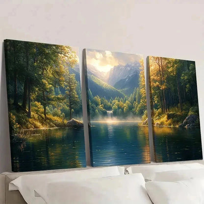 3pcs Nature Painting Print Lake Art EW       Wall t Set Canvas Framed 60x90cm - High Quality Print 100% Australian Made Wall Canvas Ready to Hang