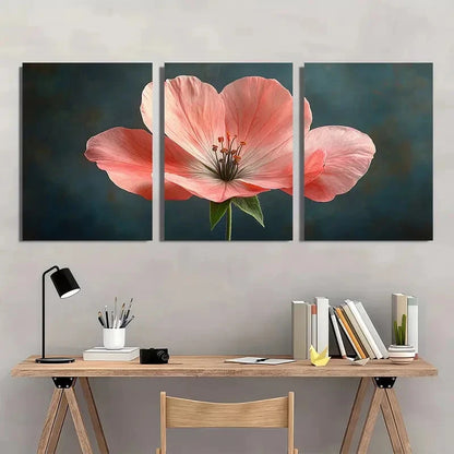 3pcs Vibrant Pink Geraniums on Dark Background Metal Print Ready to Hang Art - Bella Home Decor