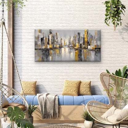 Urban Skyline with Golden Hues Wall Art Canvas Office Home Room Framed 120x60cm