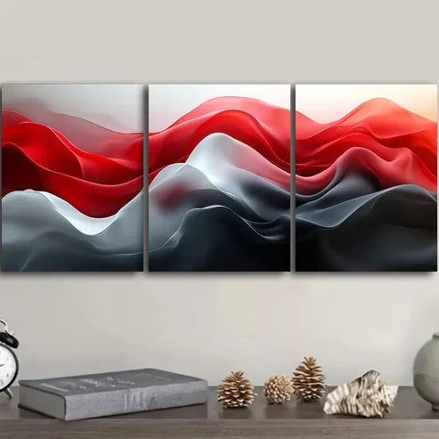 3pcs Red and Black Waves Design Mixed Colors Wall Art Set Canvas Unframed - High Quality Print 100% Australian Made Wall Canvas