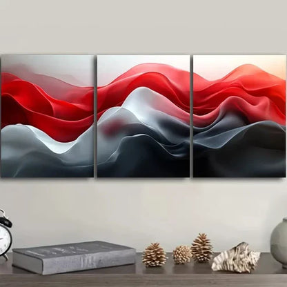 3pcs Red and Black Waves Design Mixed Colors Wall Art Set Canvas Unframed - High Quality Print 100% Australian Made Wall Canvas