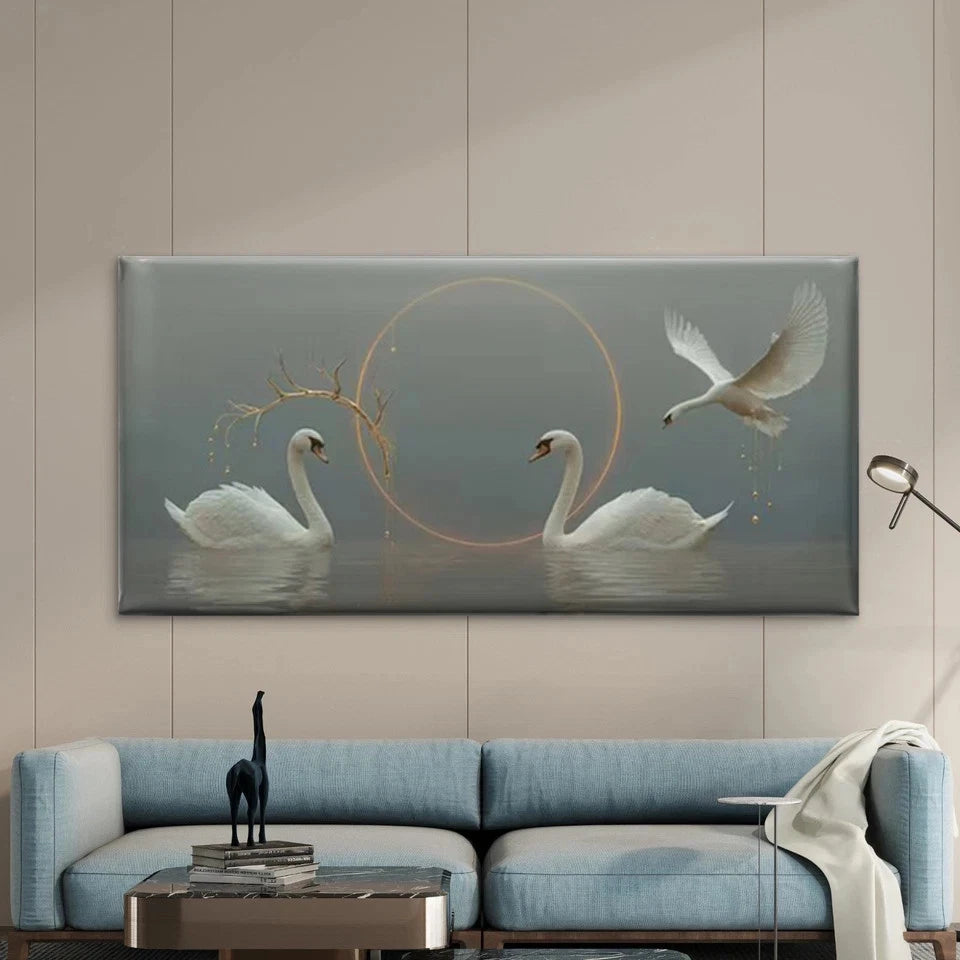 Swan with Water Reflection Wall Art Canvas Office Home Room Framed 120x60cm