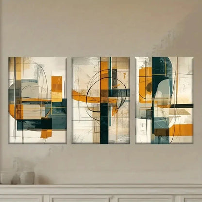 3pcs Line And Abstract Pattern Painting Metal Print Ready to Hang Art