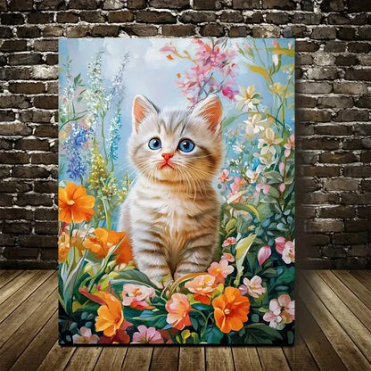Adorable British Shorthair Kitten Amidst Painting 40x60cm Metal Print Ready to Hang - Bella Home Decor