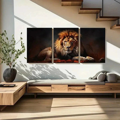 3pcs Lion Vintage Animal Aesthetic Painting Wall Art Set Canvas Framed 60x90cm - High Quality Print 100% Australian Made Wall Canvas Ready to Hang - Bella Home Decor