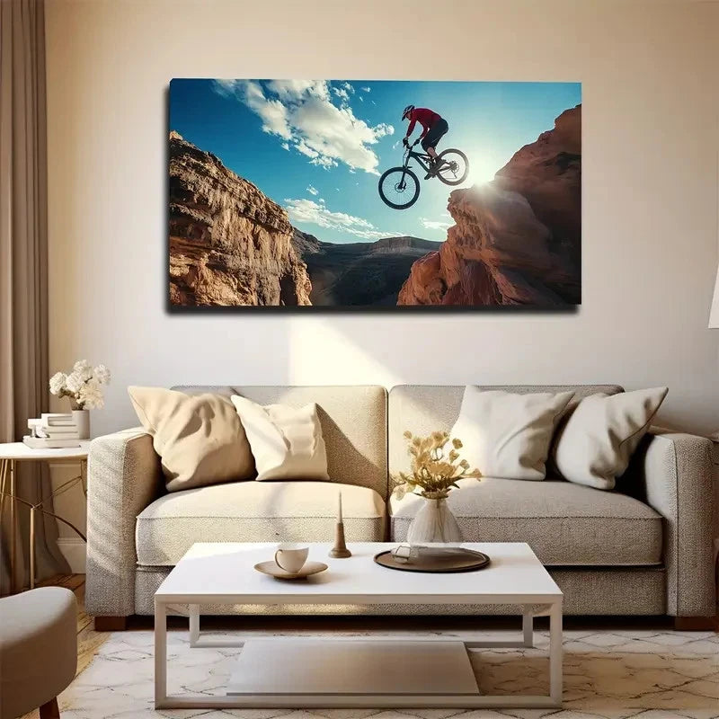 Dramatic Mountain Biking Scene Wall Art Canvas Office Home Room Framed 120x60cm