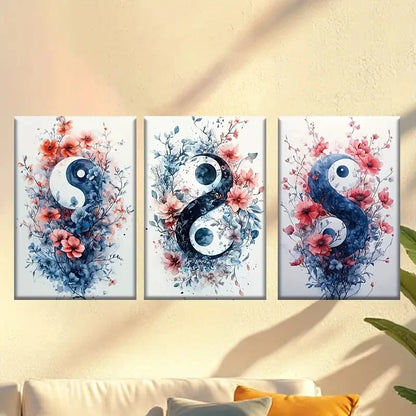 3pcs The picture of the Taiji on the flower Wall Art Set Canvas Framed 60x90cm - High Quality Print 100% Australian Made Wall Canvas Ready to Hang