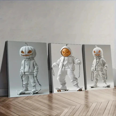 3pcs Evil pumpkin, (10) Wall Art Set Canvas Unframed - High Quality Print 100% Australian Made Wall Canvas