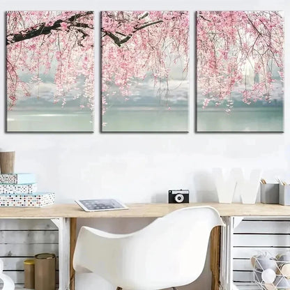 3pcs Pink Willow Landscape Serene Nature Wall Art Set Canvas Framed 50x70cm - High Quality Print 100% Australian Made Wall Canvas Ready to Hang