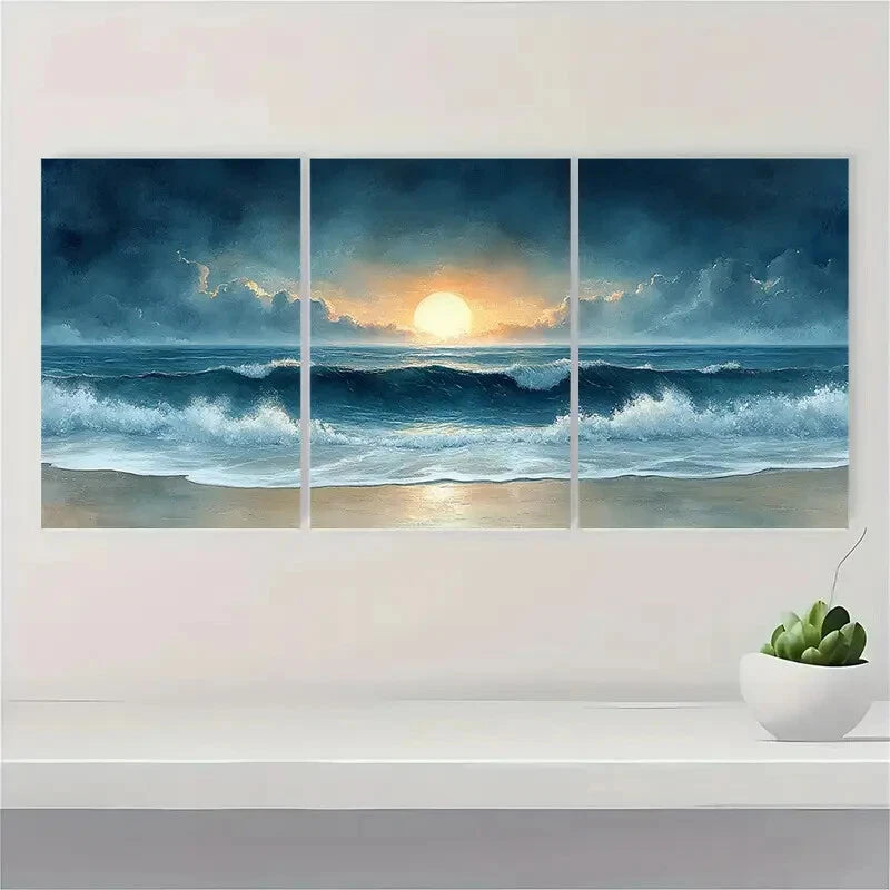 3pcs Ocean Beach Watercolor Art Seascape Paintings Metal Print Ready to Hang Art - Bella Home Decor