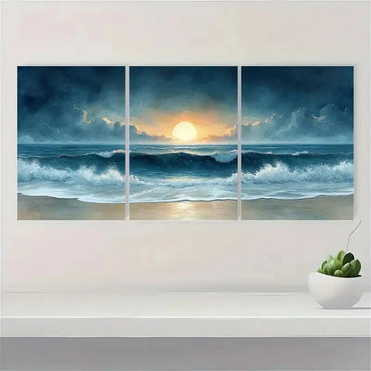 3pcs Ocean Beach Watercolor Art Seascape Paintings Metal Print Ready to Hang Art - Bella Home Decor
