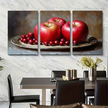 3pcs Still Life Red Apples and Cranberries Metal Print Ready to Hang Art