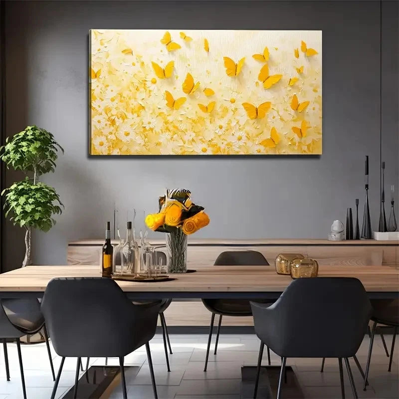 Yellow Butterfly Suitable Wall Art Canvas Office Home Room Framed 120x60cm