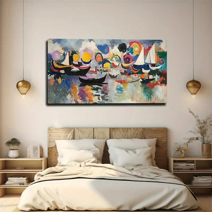 Impressionist Sailboat Scene Wall Art canvas office home room framed 120x60cm - Bella Home Decor