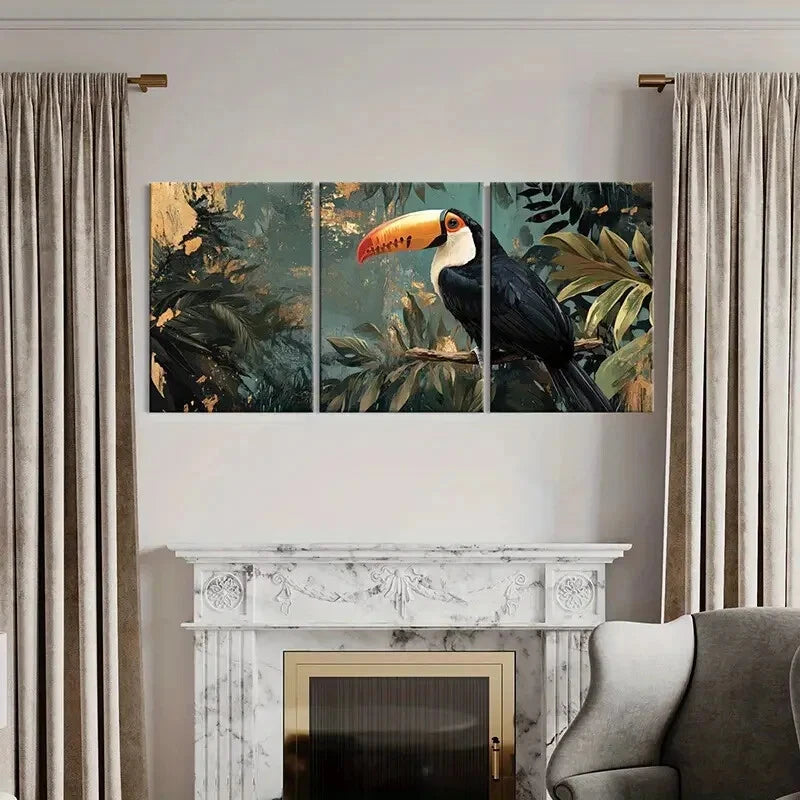 3pcs Toucan Tropical Jungle Animal Art Metal Print Ready to Hang Art - Bella Home Decor