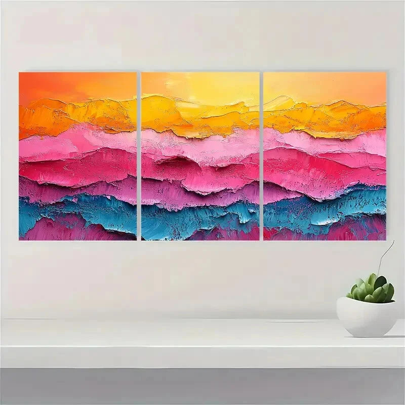 3pcs Abstract Vibrant Landscape Oil Paintings Metal Print Ready to Hang Art - Bella Home Decor