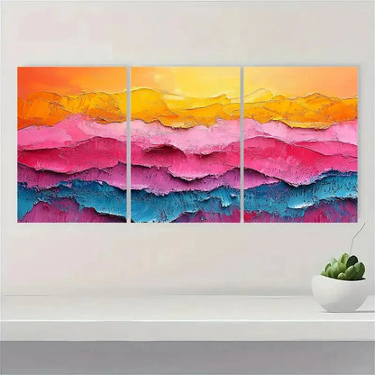 3pcs Abstract Vibrant Landscape Oil Paintings Metal Print Ready to Hang Art - Bella Home Decor
