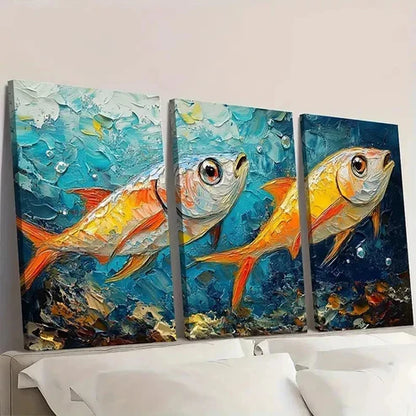 3pcs Sardines Painting Fish Underwater Wall Art Canvas Unframed - High Quality Print 100% Australian Made Wall Canvas - Bella Home Decor