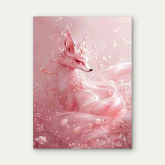 Ethereal Pink and White Nine-Tailed Fox 40x60cm Metal Print Ready to Hang