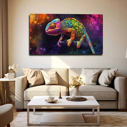 Chameleon Portrait Colourful Wall Art Canvas Office Home Room Framed 120x60cm