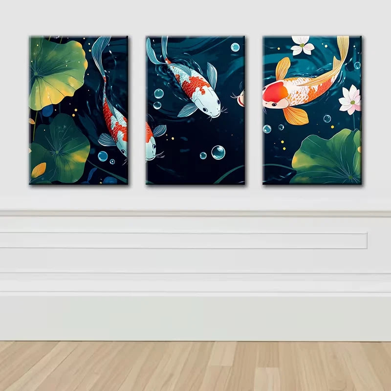 3pcs Colorful koi in the water Wall Art Set Canvas Framed 50x70cm - High Quality Print 100% Australian Made Wall Canvas Ready to Hang - Bella Home Decor