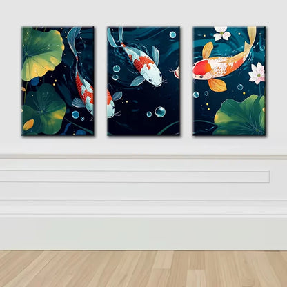 3pcs Colorful koi in the water Wall Art Set Canvas Framed 50x70cm - High Quality Print 100% Australian Made Wall Canvas Ready to Hang - Bella Home Decor
