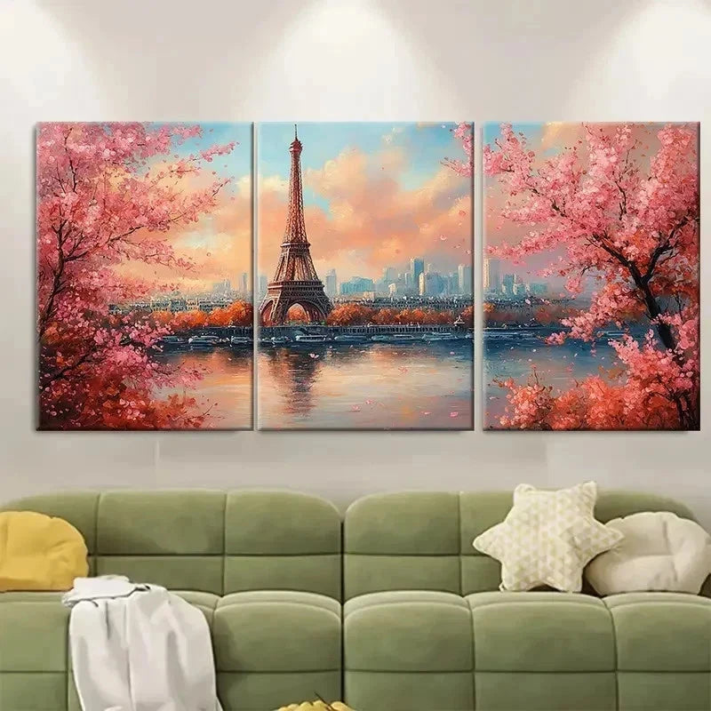 3pcs Eiffel Tower Spring Cherry Blossoms Dec K   Wall Art Set Canvas Framed 50x70cm - High Quality Print 100% Australian Made Wall Canvas Ready to Hang - Bella Home Decor