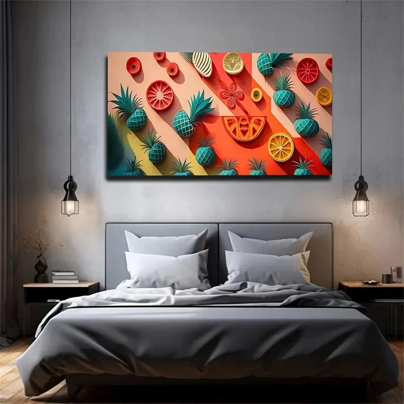 Abstract Pineapple Orange Wall Art Canvas Office Home Room Framed 120x60cm