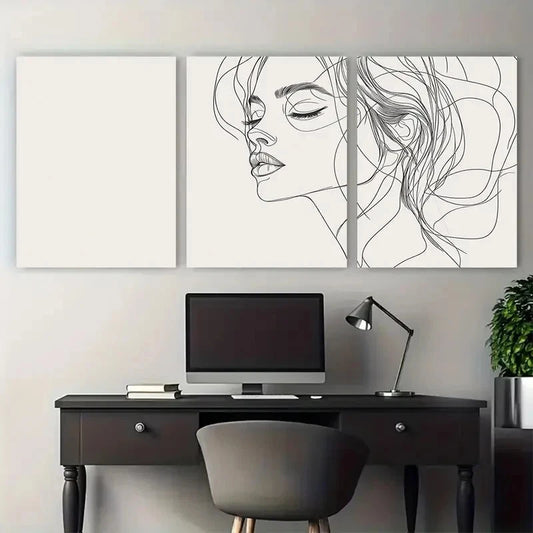 3pcs Minimalist Line Art Woman Female Design Wall Art Set Canvas Framed 60x90cm - High Quality Print 100% Australian Made Wall Canvas Ready to Hang