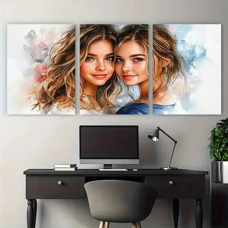 3pcs Mother Daughter Illustration Metal Print Ready to Hang Art - Bella Home Decor