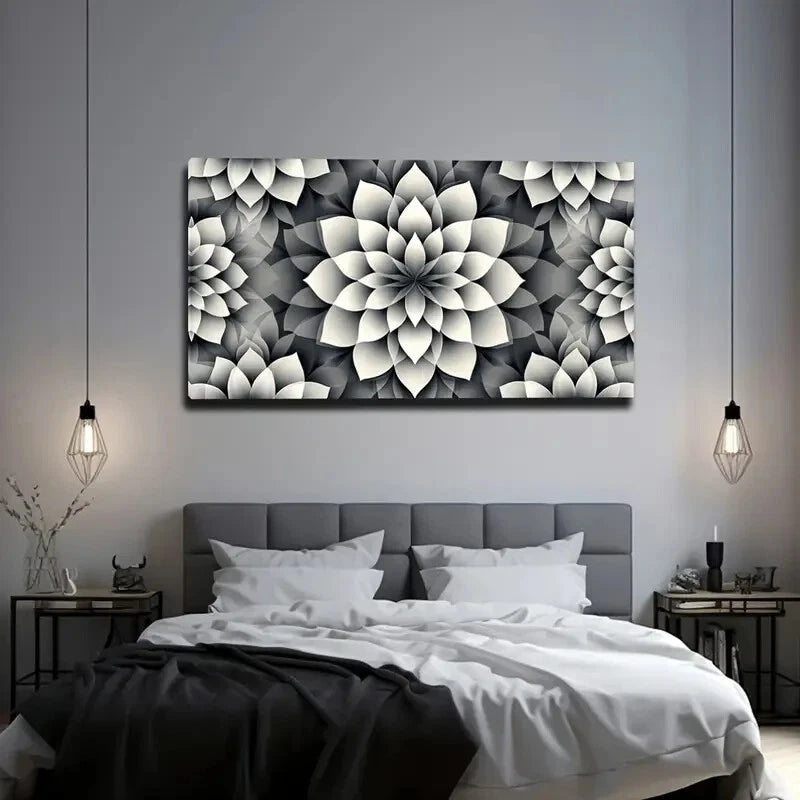 Black and White Abstract Flower Wall Art Canvas Office Home Room Framed 120x60cm - Bella Home Decor