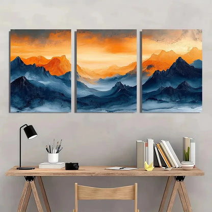 3pcs Abstract Mountain Landscape Artwork Metal Print Ready to Hang Art - Bella Home Decor