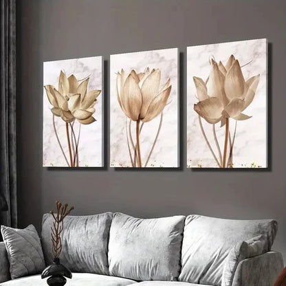 3pcs Golden Lotus Close Up Decorative Wall Art Canvas Unframed - High Quality Print 100% Australian Made Wall Canvas - Bella Home Decor