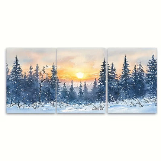 3pcs Winter Wonderland Forest Metal Print Ready to Hang Art