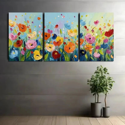 3pcs Colorful Flowers Painted with Simple Brushes Metal Print Ready to Hang Art - Bella Home Decor