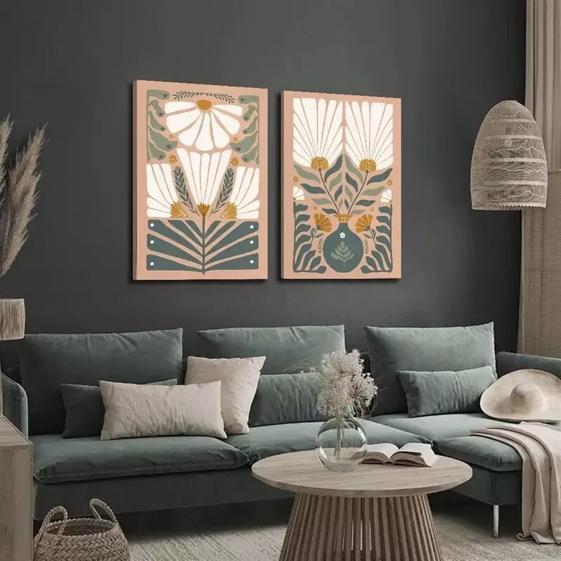 2pcs Modern Abstract Wildflower Canvas Framed 50x75cm - High Quality Print 100% Australian Made Wall Canvas Ready to Hang - Bella Home Decor