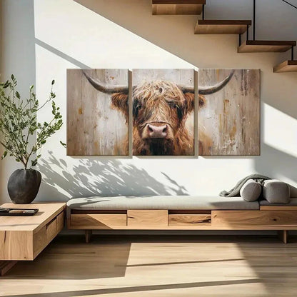 3pcs Highland Cow Art Rustic Farmhouse Painting Metal Print Ready to Hang Art - Bella Home Decor