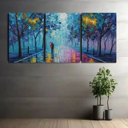 3pcs Abstract Cityscape with Golden & Teal Accents Metal Print Ready to Hang Art - Bella Home Decor