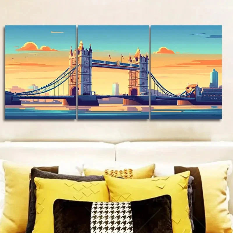3pcs Old city of Tower Bridge, London   Wall Art Set Canvas Framed 50x70cm - High Quality Print 100% Australian Made Wall Canvas Ready to Hang - Bella Home Decor