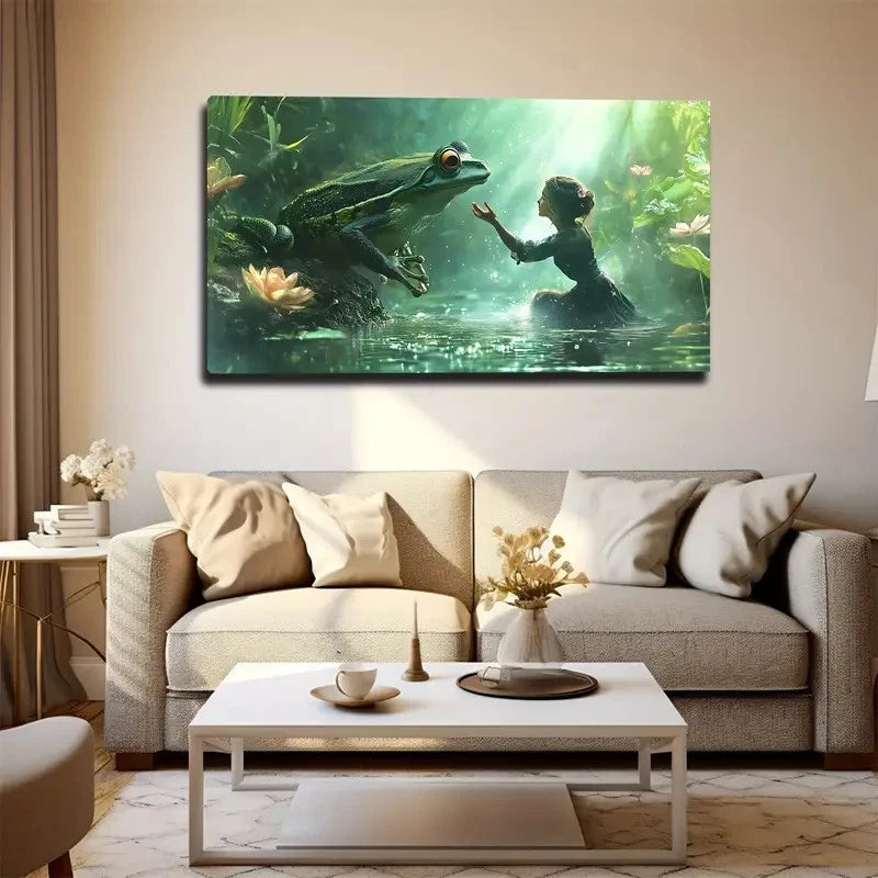 Girl Frog Vibrant Fantasy Wall Art Canvas Office Home Room Framed 120x60cm