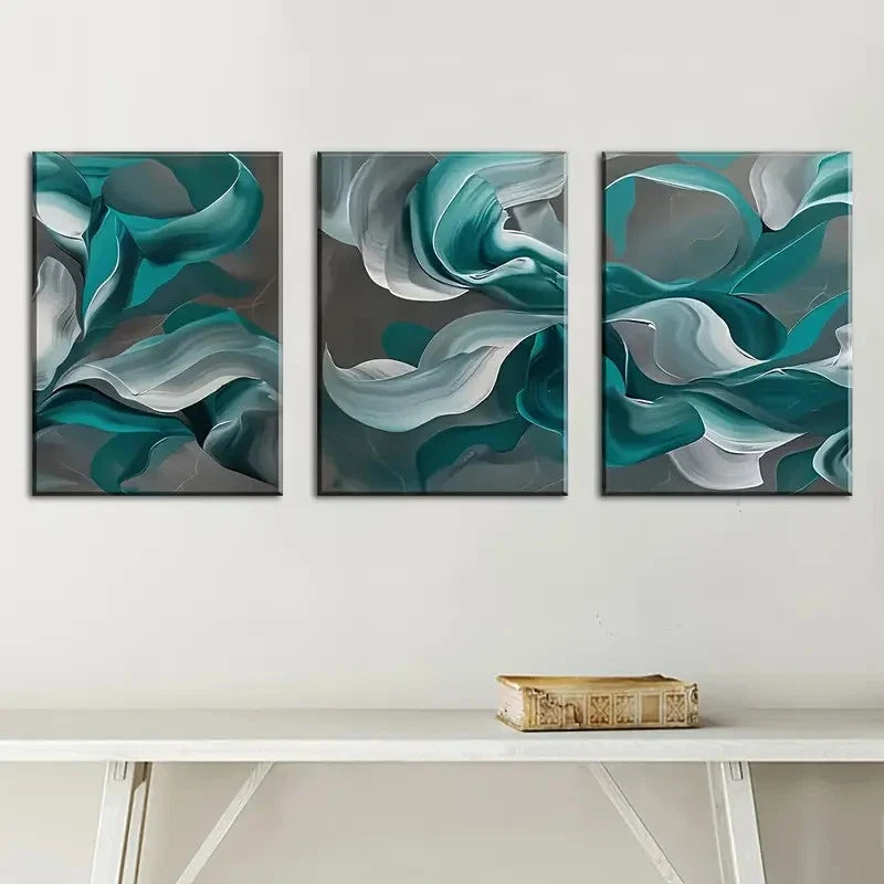 3pcs Featuring Modern Stylish Abstract Lines Metal Print Ready to Hang Art - Bella Home Decor