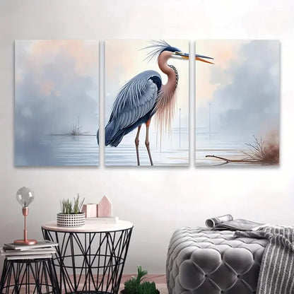3pcs Blue Heron Watercolor Posters Wall Art Set Canvas Framed 50x70cm - High Quality Print 100% Australian Made Wall Canvas Ready to Hang - Bella Home Decor
