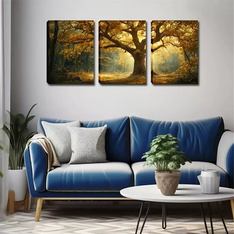 3pcs Magnificent Trees, Romantic Sunshine Wall Art Canvas Unframed - High Quality Print 100% Australian Made Wall Canvas