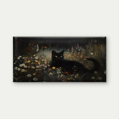 Black Cat in Dark Flower Field Wall Art Canvas Office Home Room Framed 120x60cm