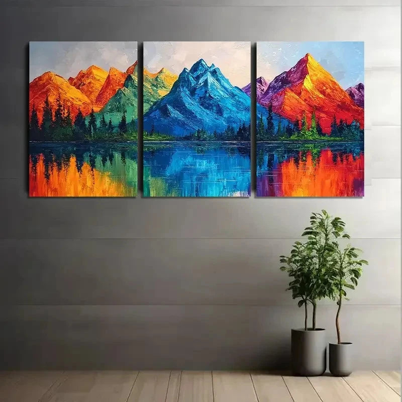 3pcs Colorful Mountain Range with Lake Reflections Metal Print Ready to Hang Art - Bella Home Decor