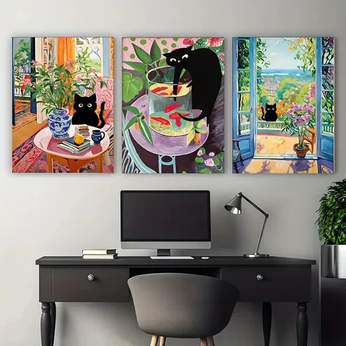 3pcs Modern Henri Matisse Cat Wall Art Set Canvas Unframed - High Quality Print 100% Australian Made Wall Canvas