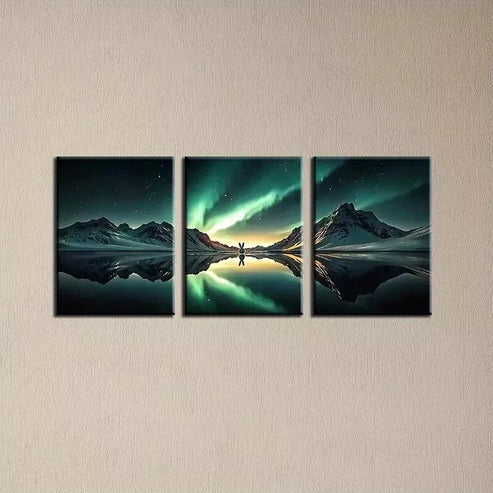 3pcs Charming Aurora Mountains Lake Night Sky Canvas Unframed - High Quality Print 100% Australian Made Wall Canvas - Bella Home Decor