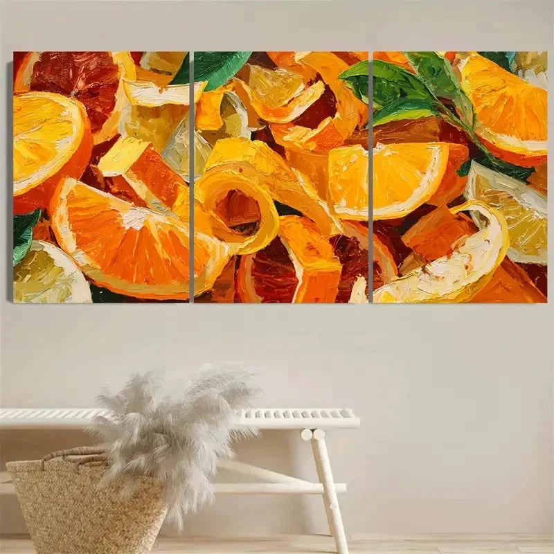 3pcs Orange Fruit Slices Bumblebee Juicy Print Wall Art Set Canvas Framed 40x60cm - High Quality Print 100% Australian Made Wall Canvas Ready to Hang